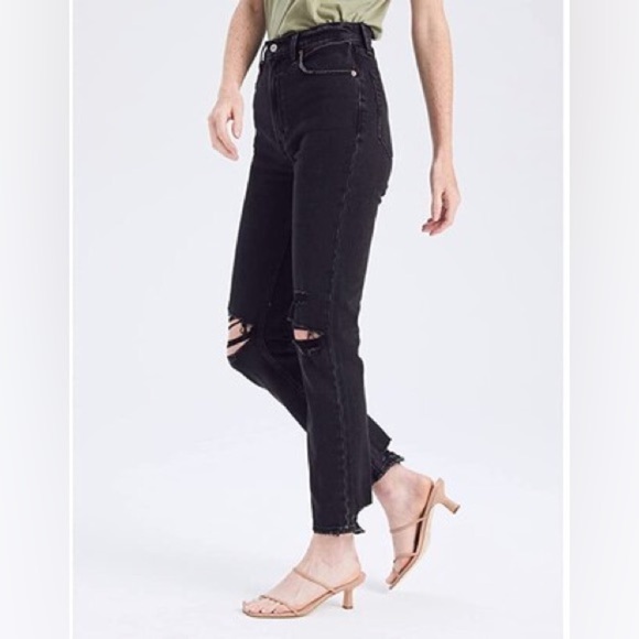Abercrombie and Fitch distressed black jeans, straight leg, high waist - Picture 1 of 5